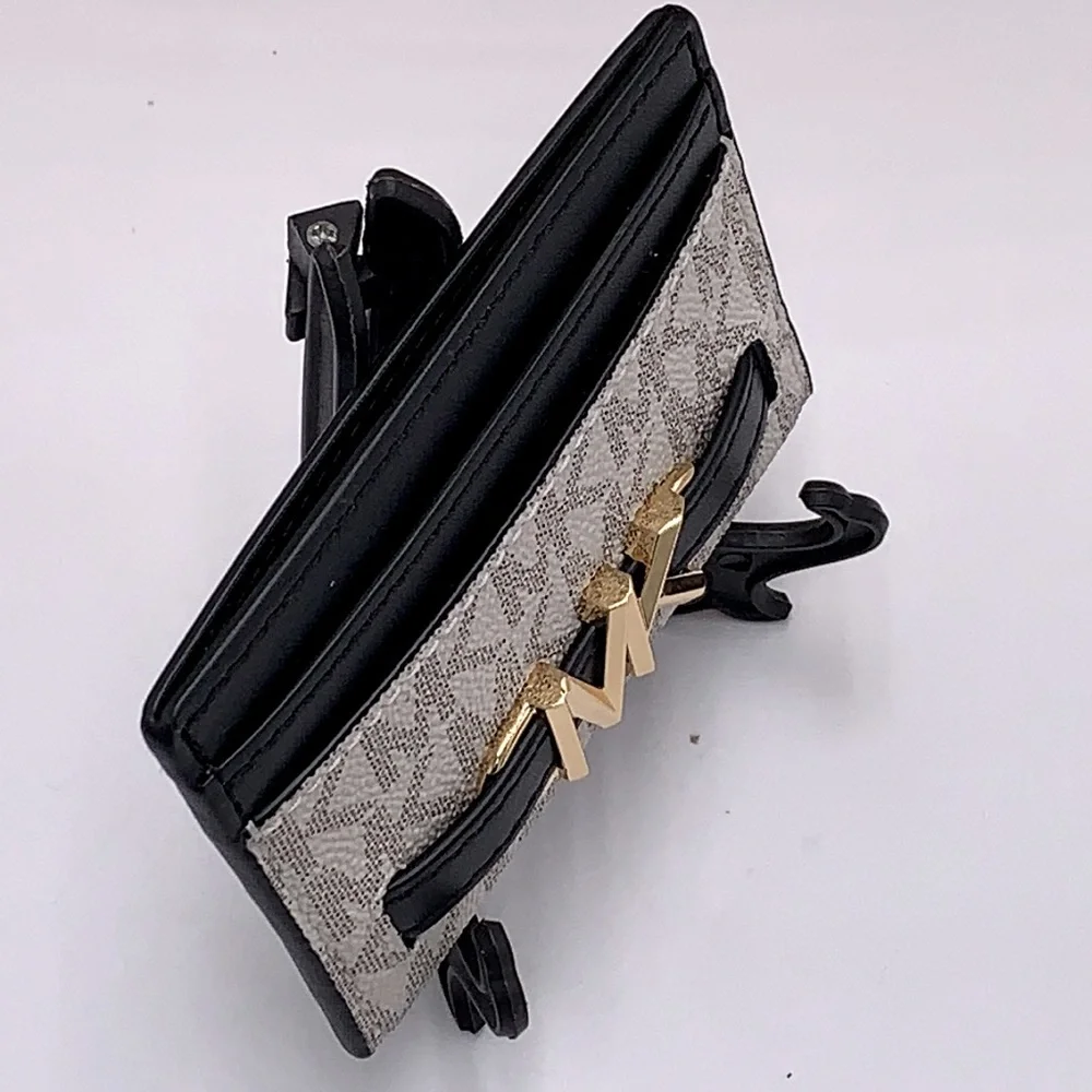 MICHAEL KORS Reed Large Card Holder Case Wallet COLOR: VANILLA BLACK SIGNATURE